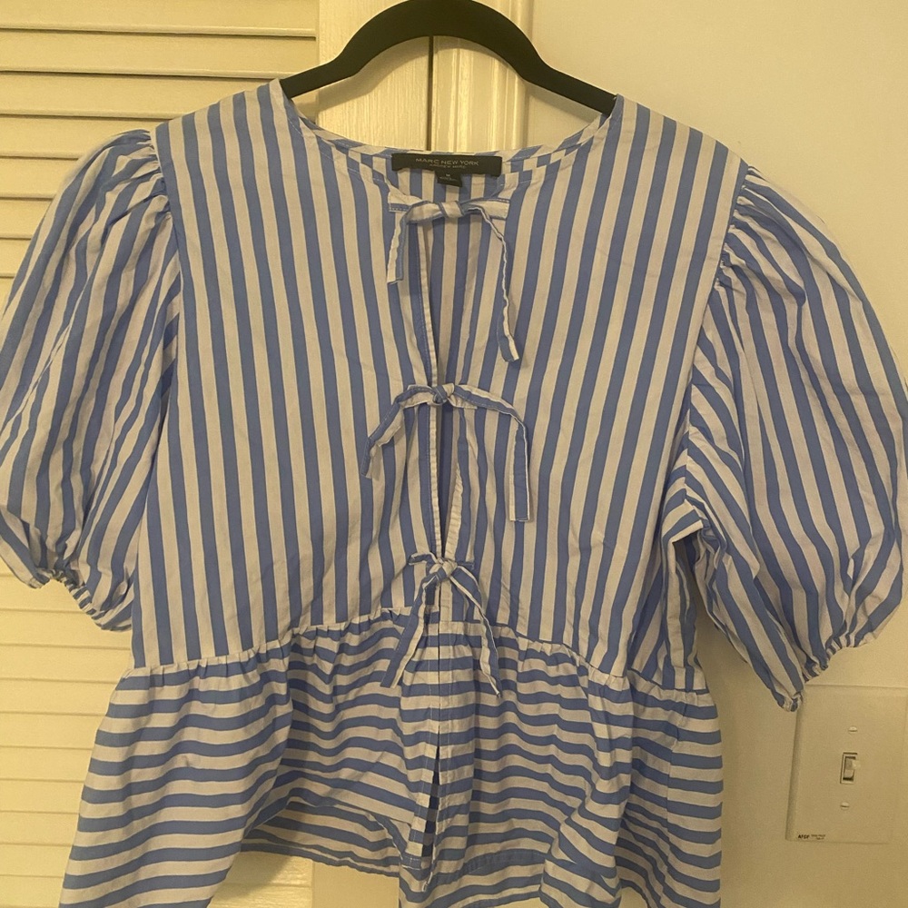 Marc New York Blue and White Striped Blouse
